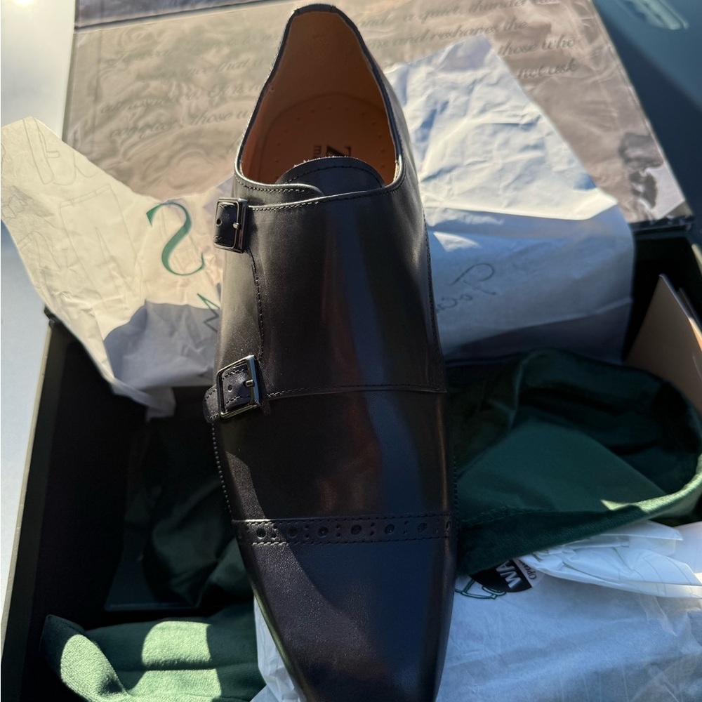 Men's Black Double Monk Strap Shoes - Picture 2 of 5